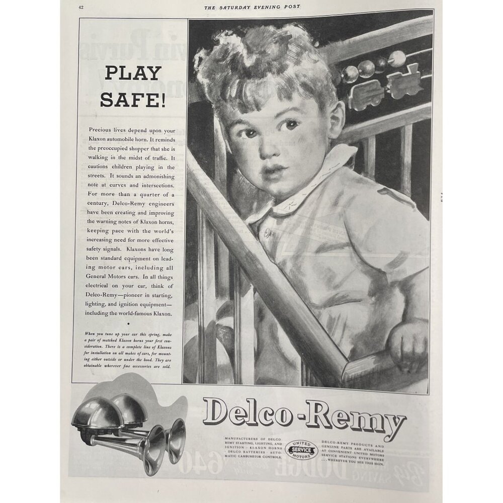 Delco-Remy Klaxon Automobile Horns Vintage Print Ad 1936 United Motors Service u